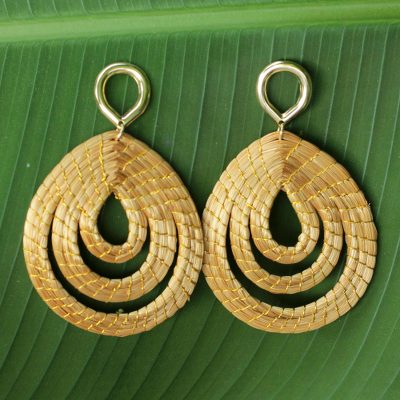 Gold accented golden grass dangle earrings, Golden Droplets
