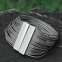 Leather and stainless steel wristband bracelet,