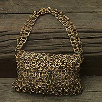 Soda pop-top bag, 'Mini-Shimmery Bronze' - Artisan Crafted Bronze Color Evening Bag with Soda Pop Tops