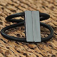 Leather and steel wristband bracelet,