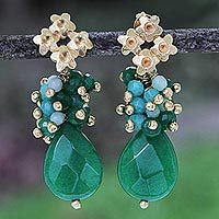 Gold plated jade dangle earrings,