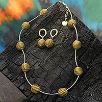 Featured review for Gold accent golden grass jewelry set, Golden Planets