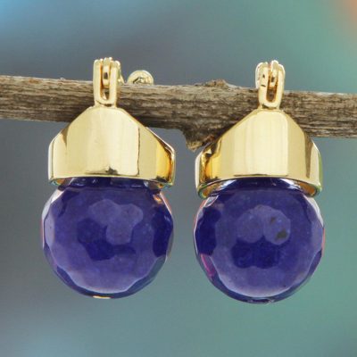 Gold plated agate drop earrings, Indigo Acorn