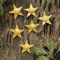 Leather ornaments Spiral Stars set of 6 Brazil