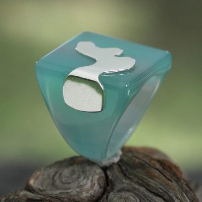 Handcrafted Green Agate Signet Ring from Brazil