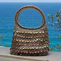 Recycled soda pop top handle handbag Dramatic Style in Beige Brazil