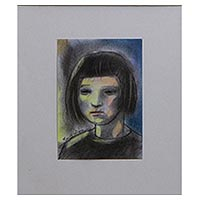 'Thoughtful Aurora' - Signed Expressionist Portrait Painting from Brazil