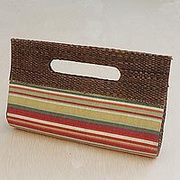 Palm leaf accent cotton clutch,