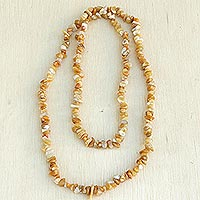 Calcite long beaded necklace, 'Sunny Beach' - Long Yellow Calcite Beaded Necklace from Brazil