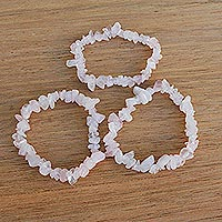 Rose quartz beaded stretch bracelets, 'Naturally Pink' (set of 3) - Three Rose Quartz Beaded Stretch Bracelets from Brazil