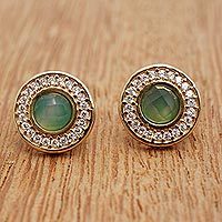 Gold plated agate button earrings,