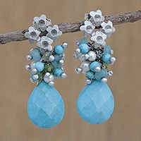 Rhodium plated multi-gemstone dangle earrings,