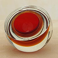 Art glass sculpture, 'Fireball' - Red-Orange Murano-Inspired Art Glass Sculpture