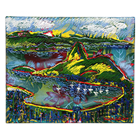 'Sugarloaf Hill in Green' - Signed Expressionist Painting of Sugarloaf Hill from Brazil