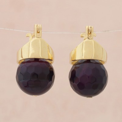 Gold plated agate drop earrings, Cherry Acorn