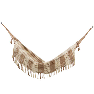 Cotton hammock, 'Love Game' (double) - Double Cotton Hammock in Alabaster and Brown from Brazil