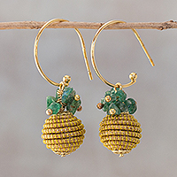 Gold accented quartz dangle earrings, 'Magnificent Gleam' - 18k Gold Plated Quartz and Golden Grass Earrings from Brazil