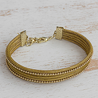 Gold accented golden grass wristband bracelet, Gleam of the Sun