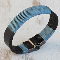 Leather and cotton wristband bracelet,