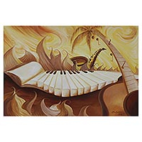 'Sun Scale Series II' - Signed Music-Themed Surrealist Painting from Brazil
