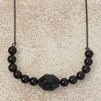 Black rhodium plated agate pendant necklace, 'Gala Elegance' - Black Rhodium Plated Agate Pendant Necklace from Brazil