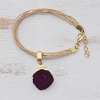 Gold accent wood charm bracelet,