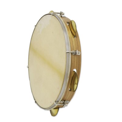 Leather and wood tambourine, 'Musical Rattle' - Leather and Pinewood Tambourine Crafted in Brazil