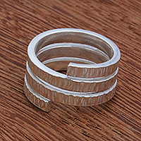 Sterling silver band ring, 'Spiral Texture' - Textured Sterling Silver Band Ring from Brazil