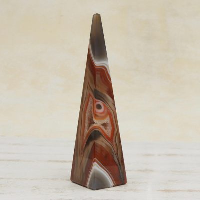 Agate gemstone sculpture, Earthen Obelisk