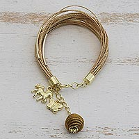 Gold accented natural fiber strand bracelet, 'Horse and Butterfly' - Horse and Butterfly Gold Accented Natural Fiber Bracelet