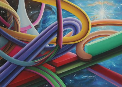 'Equilibrium' - Signed Colorful Surrealist Painting from Brazil