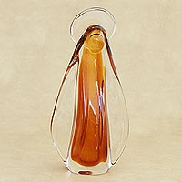 Art glass sculpture, 'Our Lady in Amber' - Abstract Art Glass Sculpture of Mother Mary in Amber