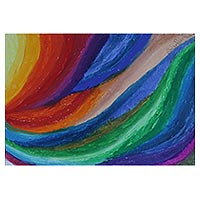 'Rays II' - Signed Rainbow Abstract Painting from Brazil