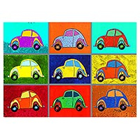 Canvas print, 'Beetles' - Colorful Beetle Car Pop Art Print from Brazil