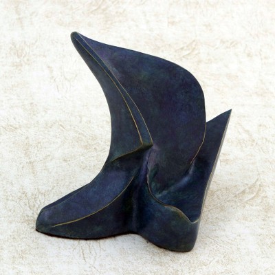 Bronze sculpture, 'Blue Sailboat' - Abstract Fine Art Bronze Sculpture with a Blue Patina