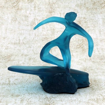 Resin sculpture, 'The Athlete' - Abstract Fine Art Blue Resin Sculpture of an Athlete