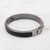 Steel and faux leather bangle bracelet, 'Modern Statement in Black' - Steel and Black Faux Leather Bangle Bracelet from Brazil (image 2) thumbail