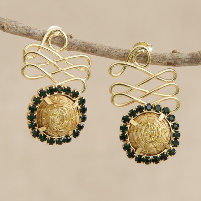Gold plated golden grass drop earrings, Winding Journey in Green