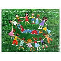 'Look at the Snake' - Naif Painting of a Childhood Game from Brazil