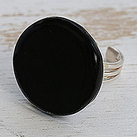 Art glass cocktail ring, Gleaming Surface in Black