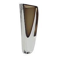 Art glass vase, 'Smoky Triangle' (15 inch) - Triangular Art Glass Vase from Brazil (15 Inch)