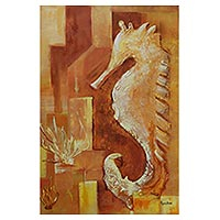 'Seahorse' - Signed Expressionist Painting of a Seahorse from Brazil