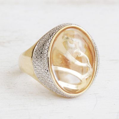 Gold plated quartz signet ring, Sacred Image