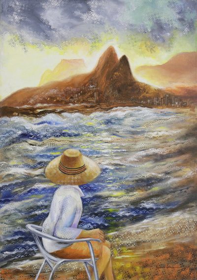 'Contemplation' - Signed Expressionist Seascape Painting from Brazil