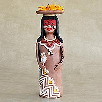 Ceramic figurine, 'Young Terena Woman' - Brazilian Handcrafted Ceramic Terena Woman Figurine