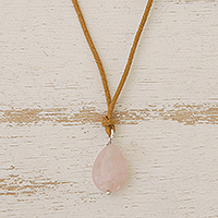 Rose quartz pendant necklace, 'Gemstone Mystique' - Brazilian Handcrafted Rose Quartz Pendant Necklace
