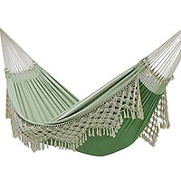 Reversible cotton hammock, 'Swaying Palms' (double) - Reversible Cotton Double Hammock in Green