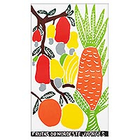 'Fruits of Brazil's Northeast' - Brazil Tropical Fruit Color Woodcut Print by J. Borges