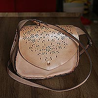 Leather shoulder bag, 'Trailing Flowers' - Hand Crafted Leather Shoulder Bag