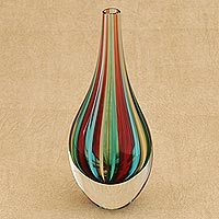 Art glass vase, 'Circus' (9 inch) - Hand Crafted Murano-Inspired Art Glass Vase (9 Inch)